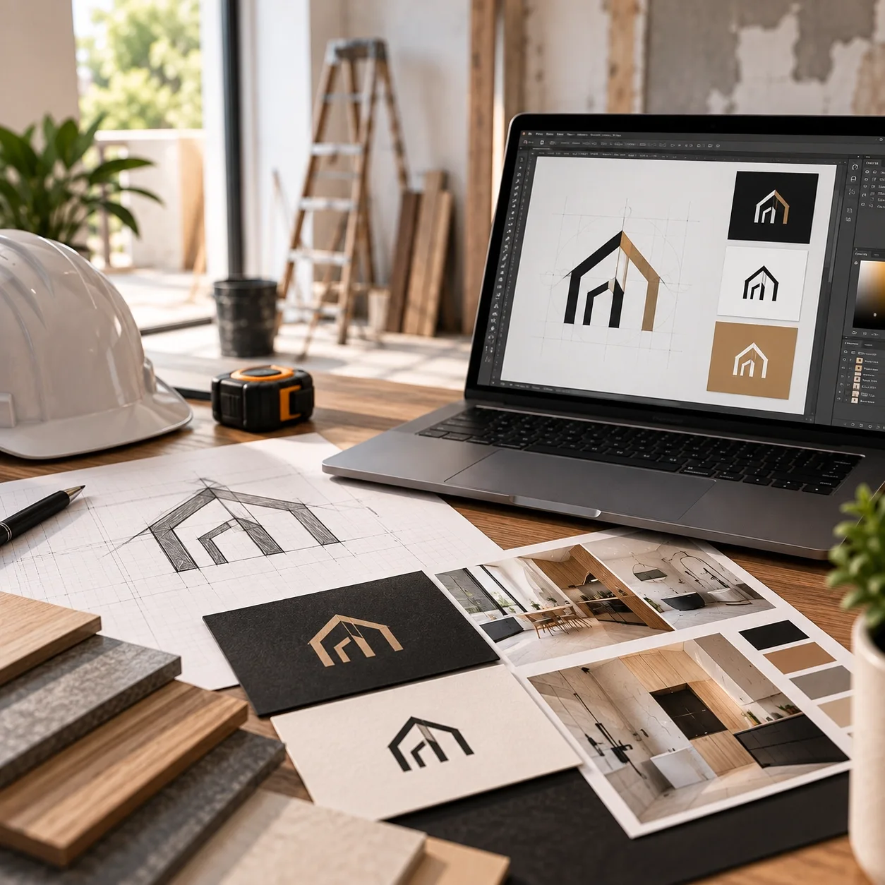 Logótipo para Empresas de Remodelações Marca de uma empresa de remodelações aplicada em materiais impressos e no digital