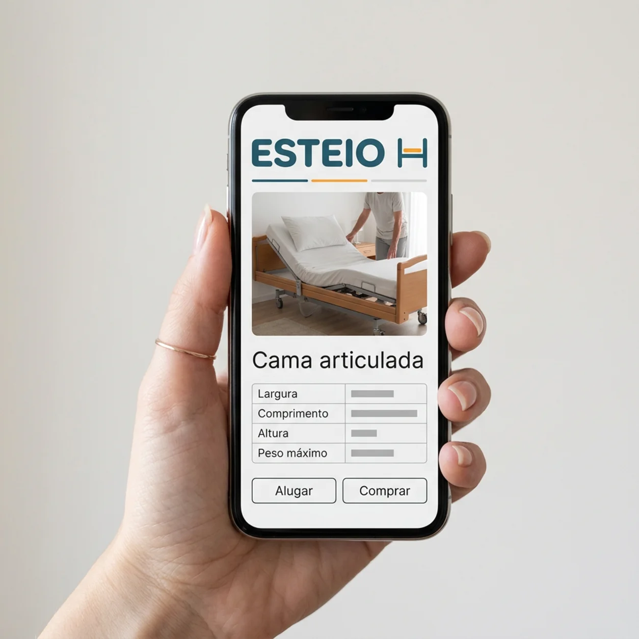 Telemóvel com a ficha de uma cama articulada e as suas medidas Telemóvel com a ficha de uma cama articulada e as suas medidas