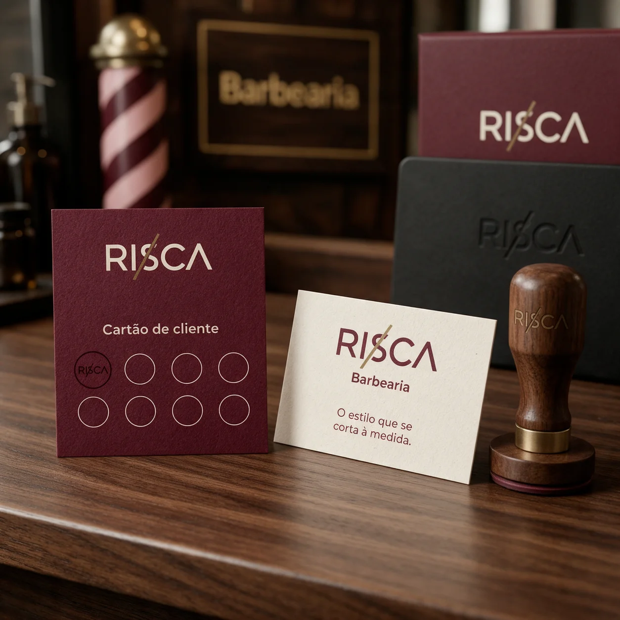 Cartão de cliente e cartão de visita com o logótipo de uma barbearia