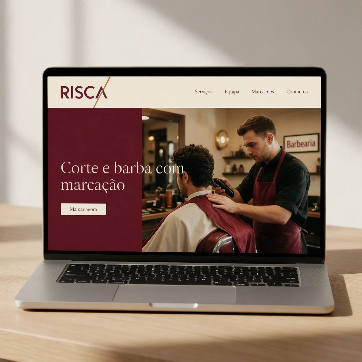 Portátil com o site de uma barbearia