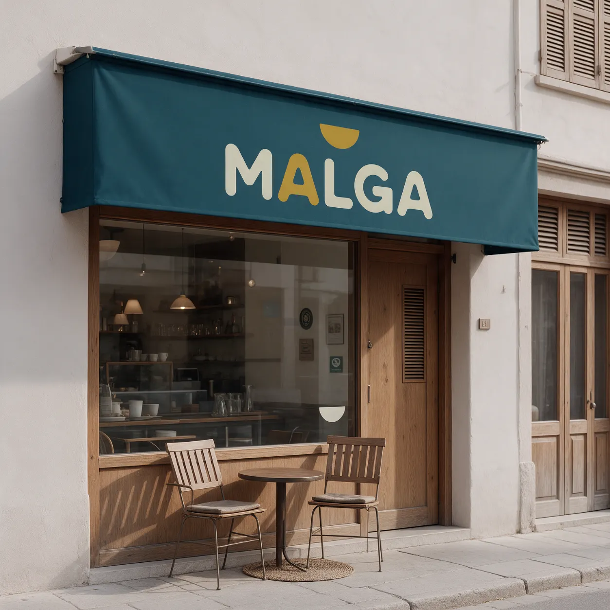 Criação de logótipo para cafés: o logótipo no toldo e na montra