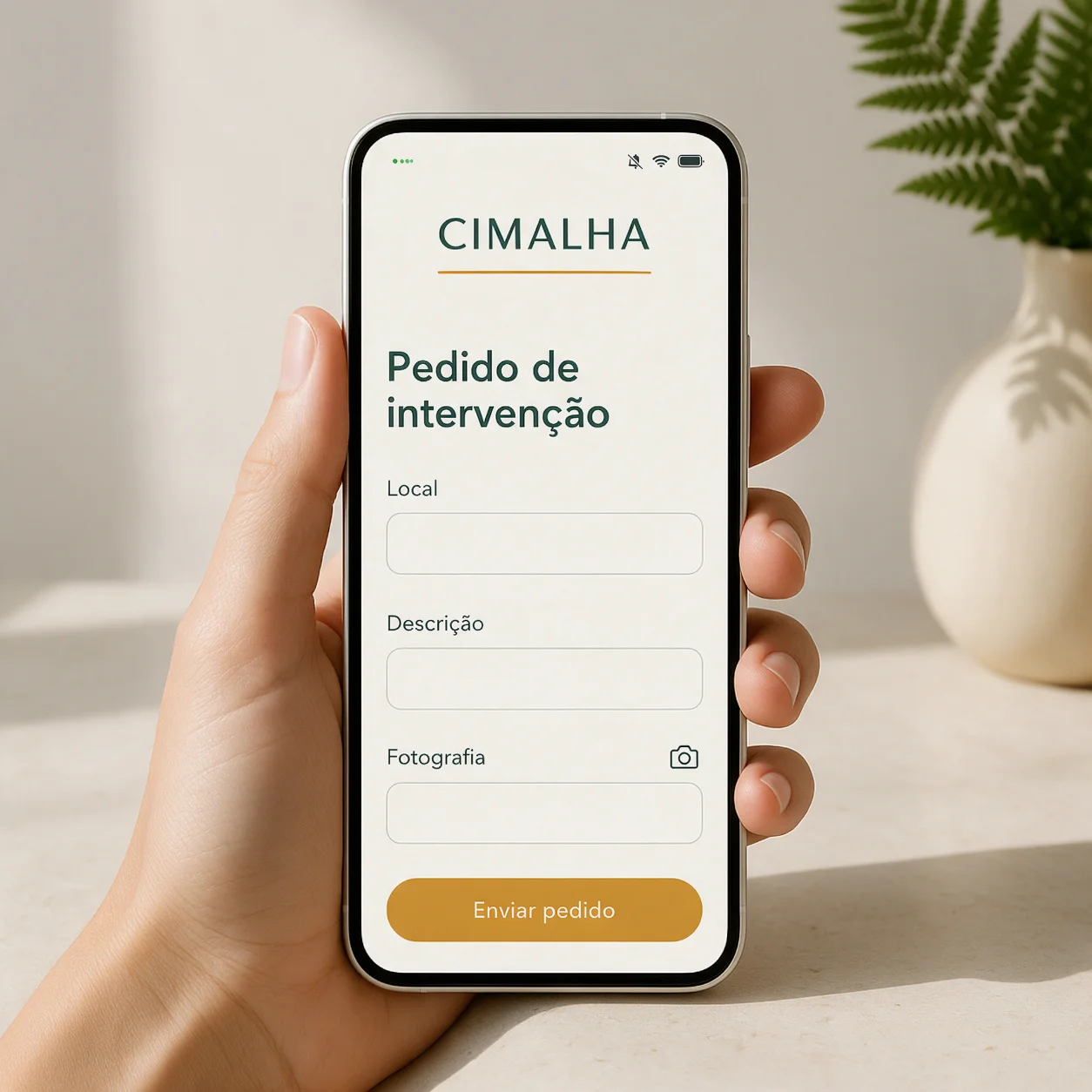 Telemóvel com o formulário de pedido de intervenção de uma empresa de administração de condomínios