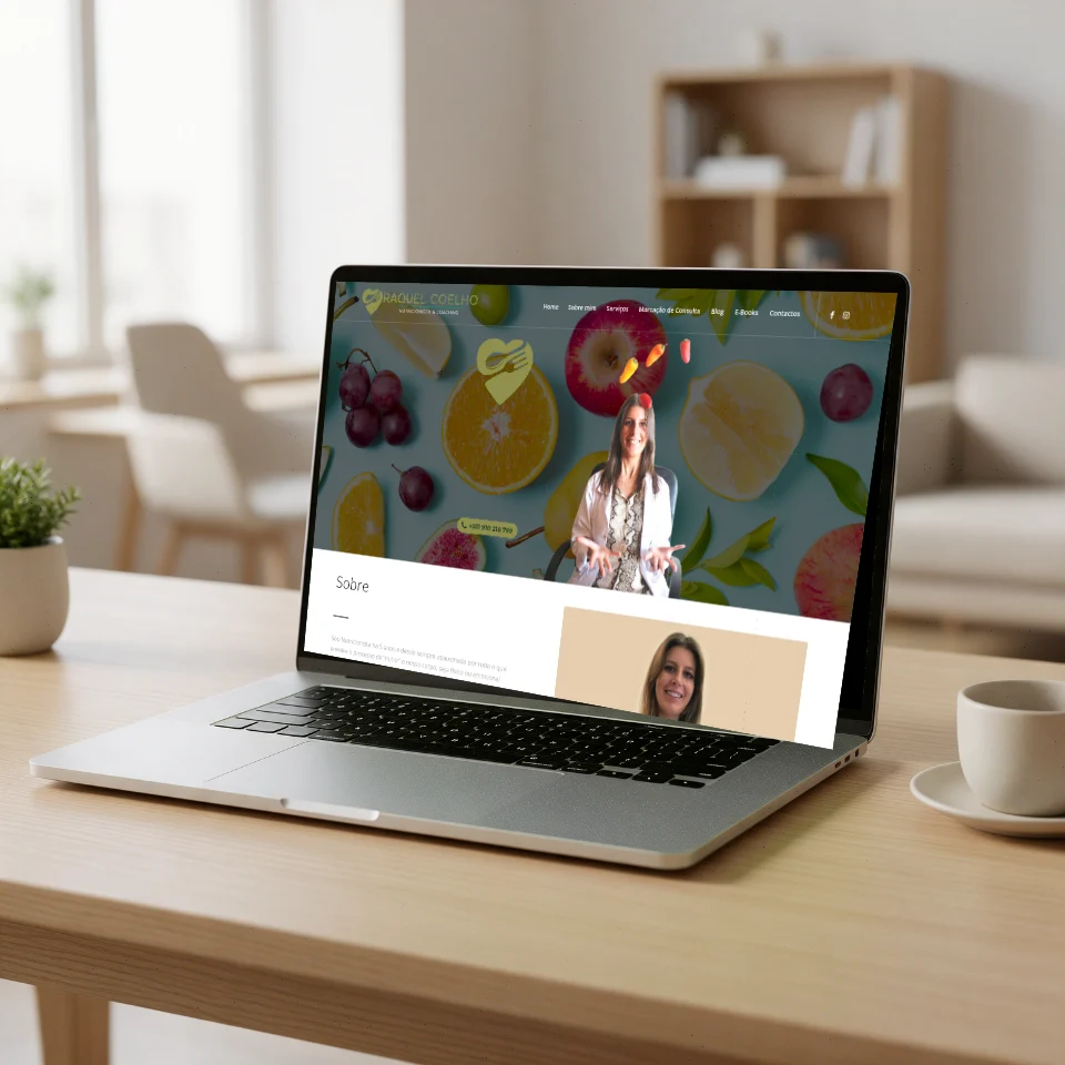 Website da nutricionista Raquel Coelho num portátil