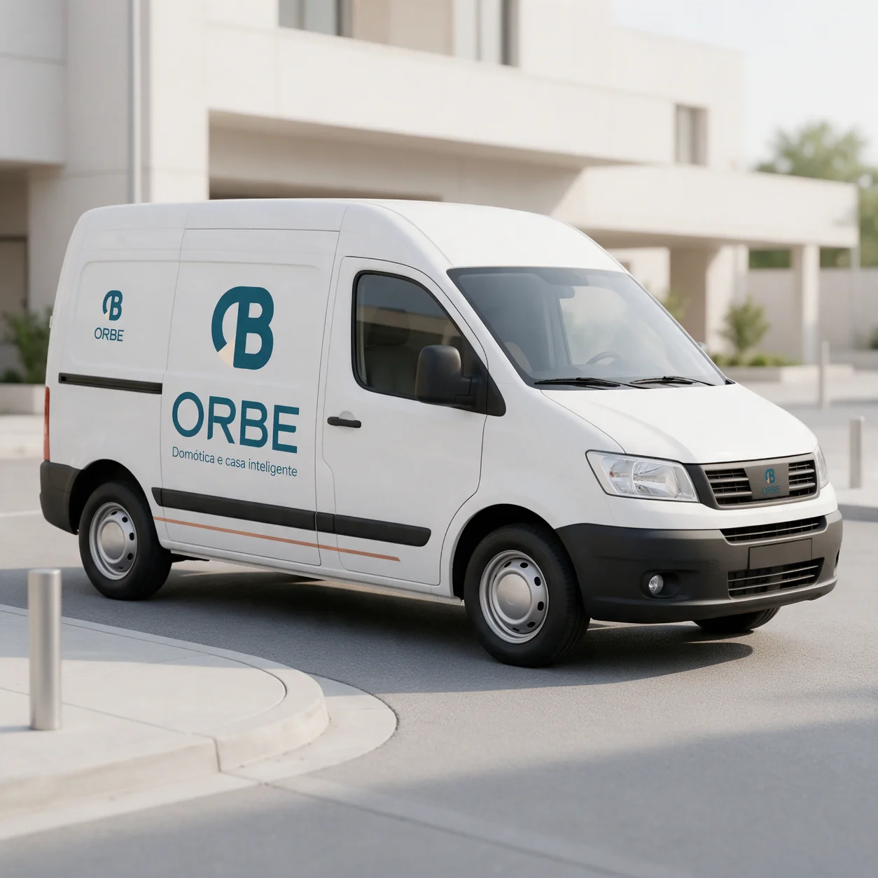 Carrinha de uma empresa de domótica com o logótipo