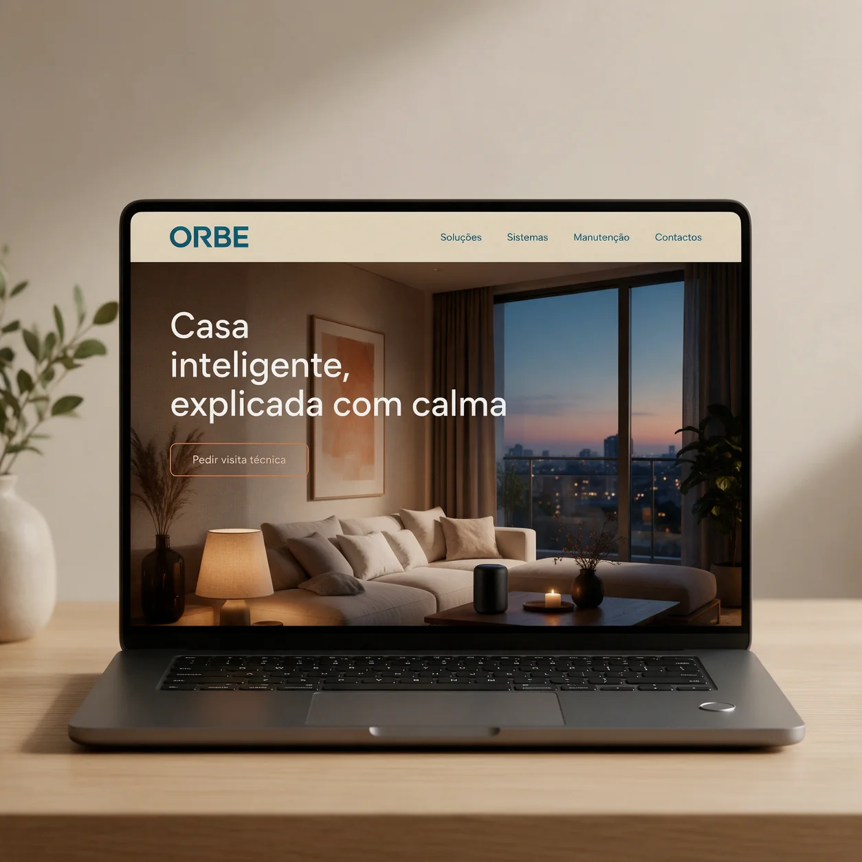 Portátil com o site de uma empresa de domótica