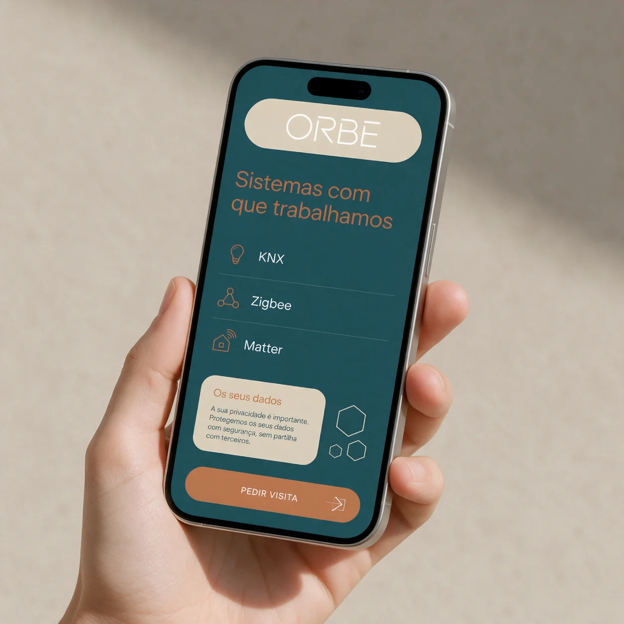 Telemóvel com a página de sistemas de uma empresa de domótica