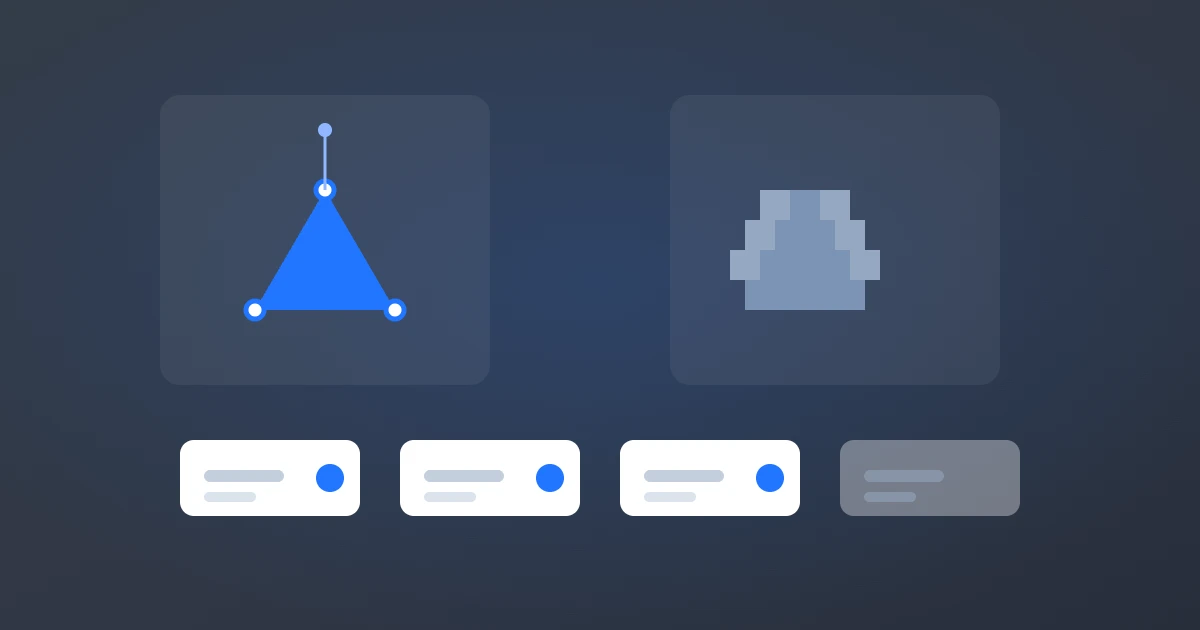 Um logótipo em vetor com pontos de ancoragem ao lado da mesma forma pixelizada