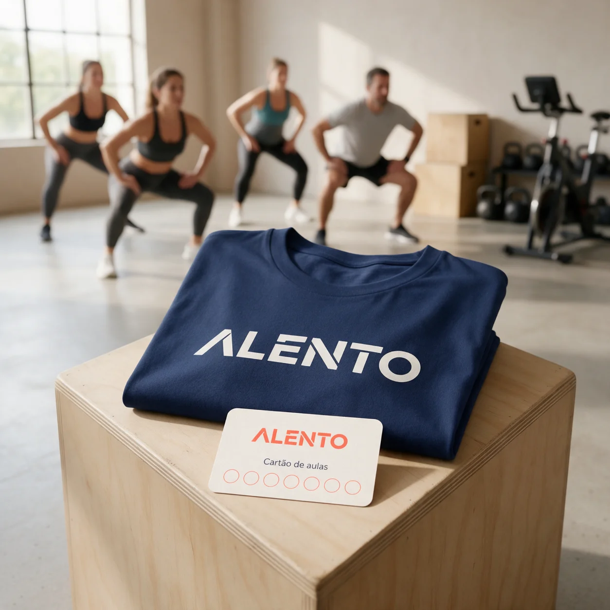 T-shirt da equipa e cartão de aulas com o logótipo de um estúdio fitness