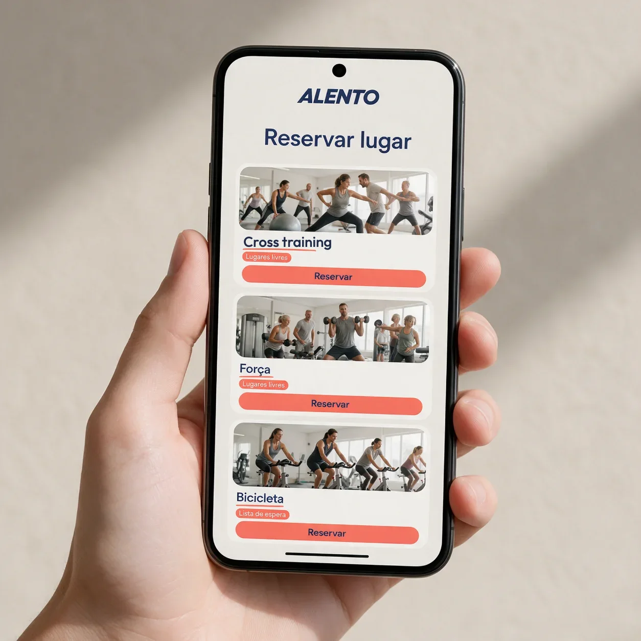 Telemóvel com a reserva de lugar numa aula de um estúdio fitness