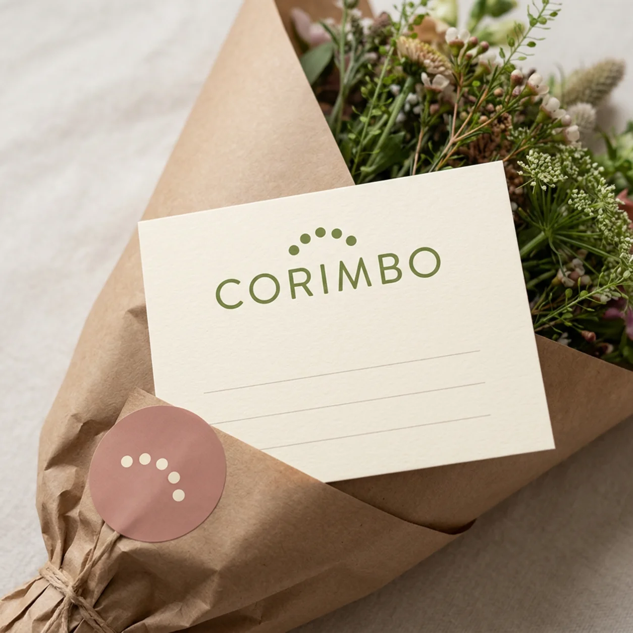 Cartão de mensagem e autocolante com o logótipo de uma florista Cartão de mensagem e autocolante com o logótipo de uma florista