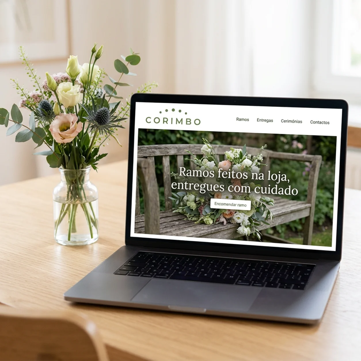 Exemplo de criação de sites para floristas: o site num portátil