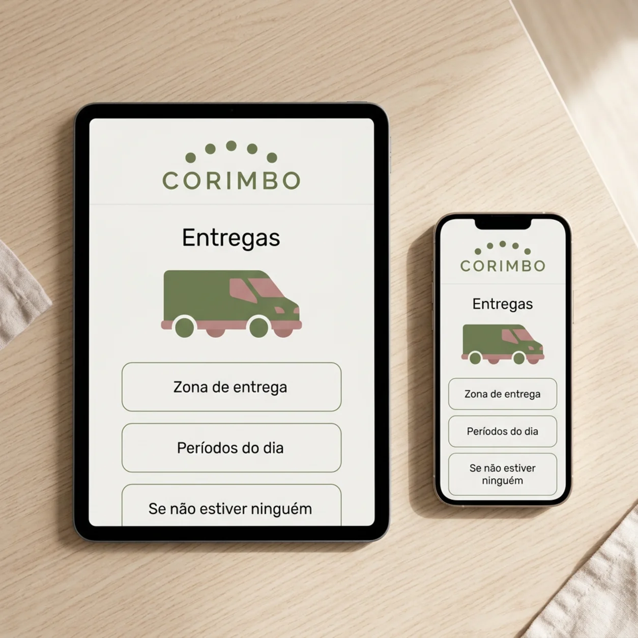 Tablet e telemóvel com a página de entregas de uma florista