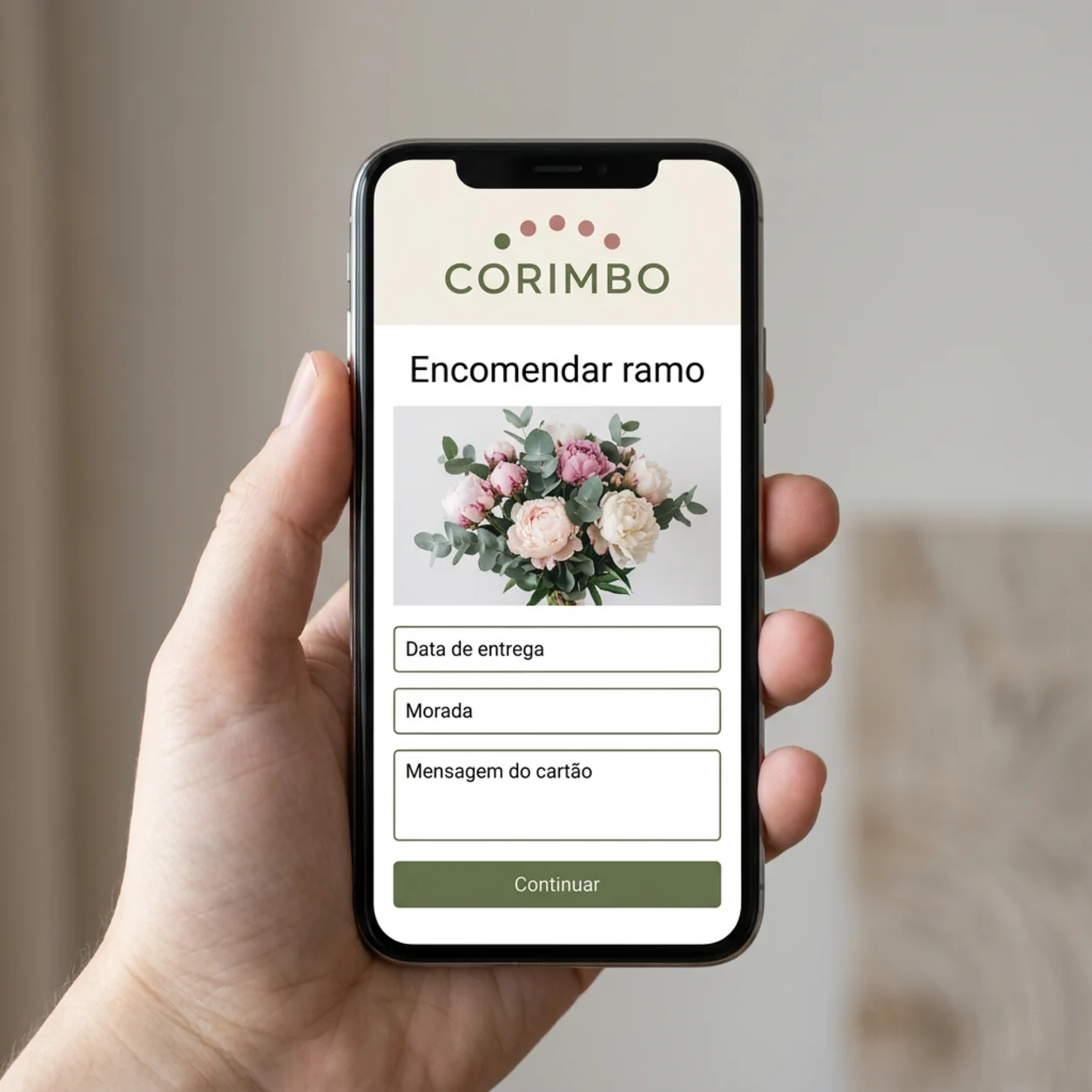 Telemóvel com a página de encomenda de ramos de uma florista