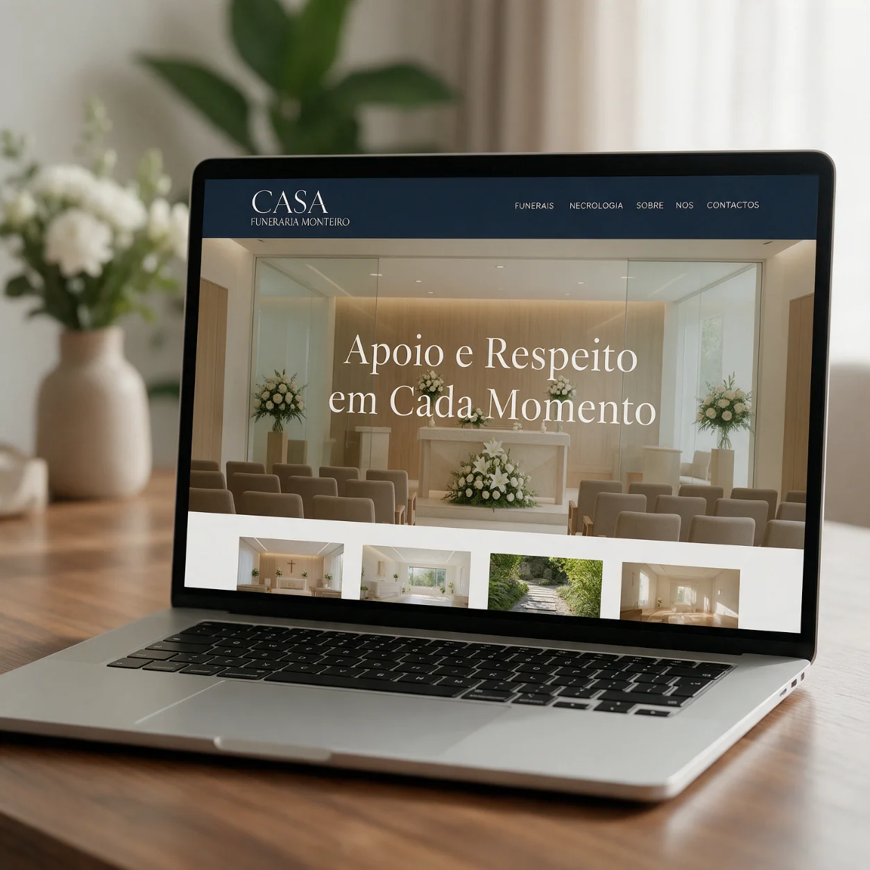 Portátil com o site de uma agência funerária