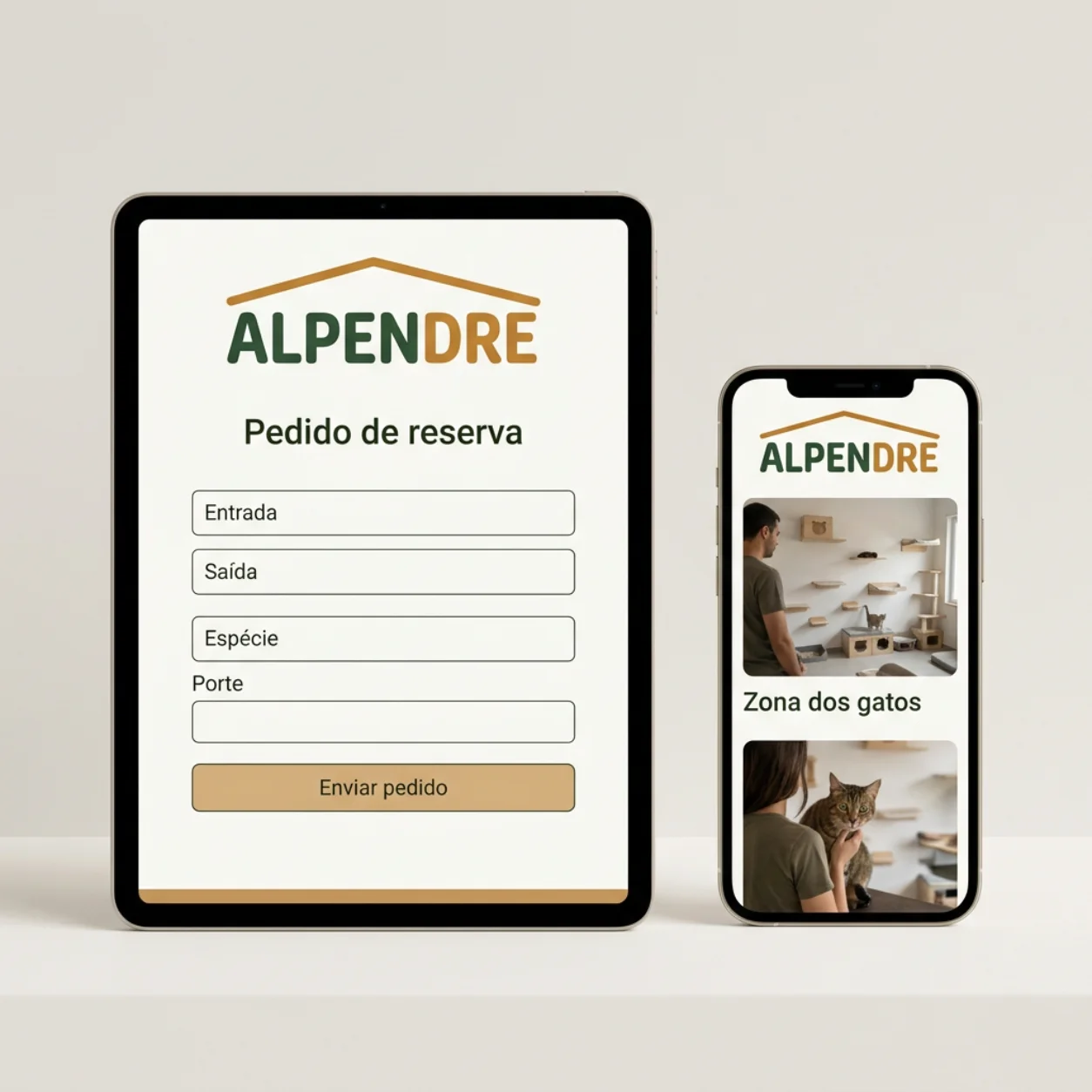 Tablet e telemóvel com o pedido de reserva de um hotel para animais
