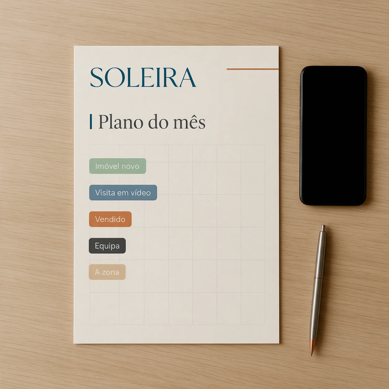 Plano mensal de publicações de uma imobiliária