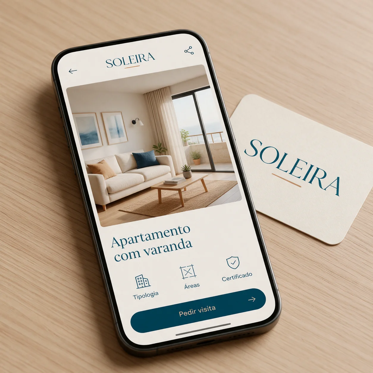 Telemóvel com a ficha de um apartamento no site de uma imobiliária