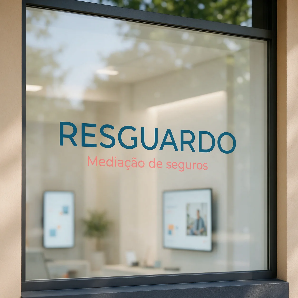 Montra de um balcão de mediação de seguros com o logótipo em vinil