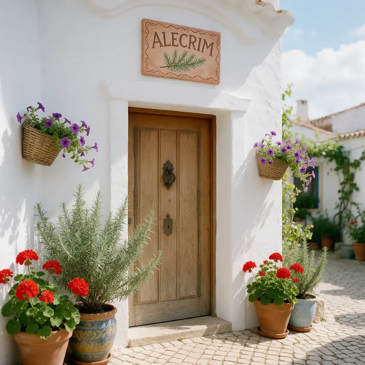 Entrada de um alojamento local com a marca por cima da porta
