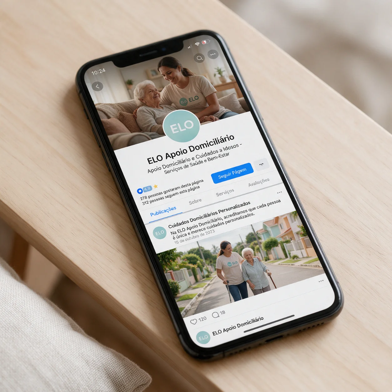 Página de Facebook de um serviço de apoio domiciliário