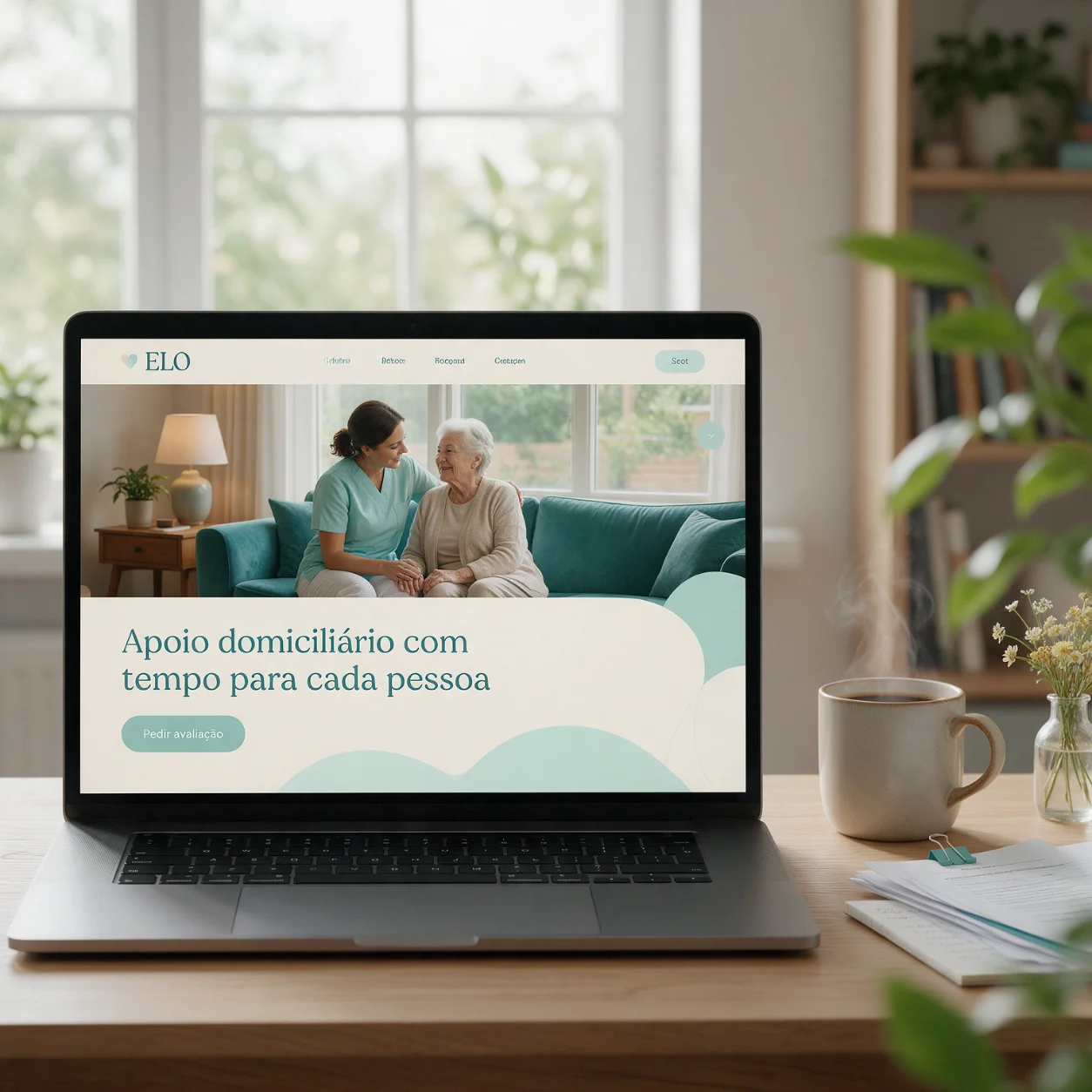 Portátil com o site de um serviço de apoio domiciliário
