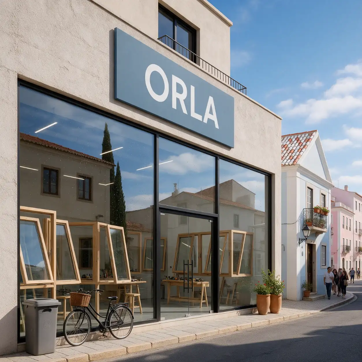 Fachada de um showroom de janelas com a marca