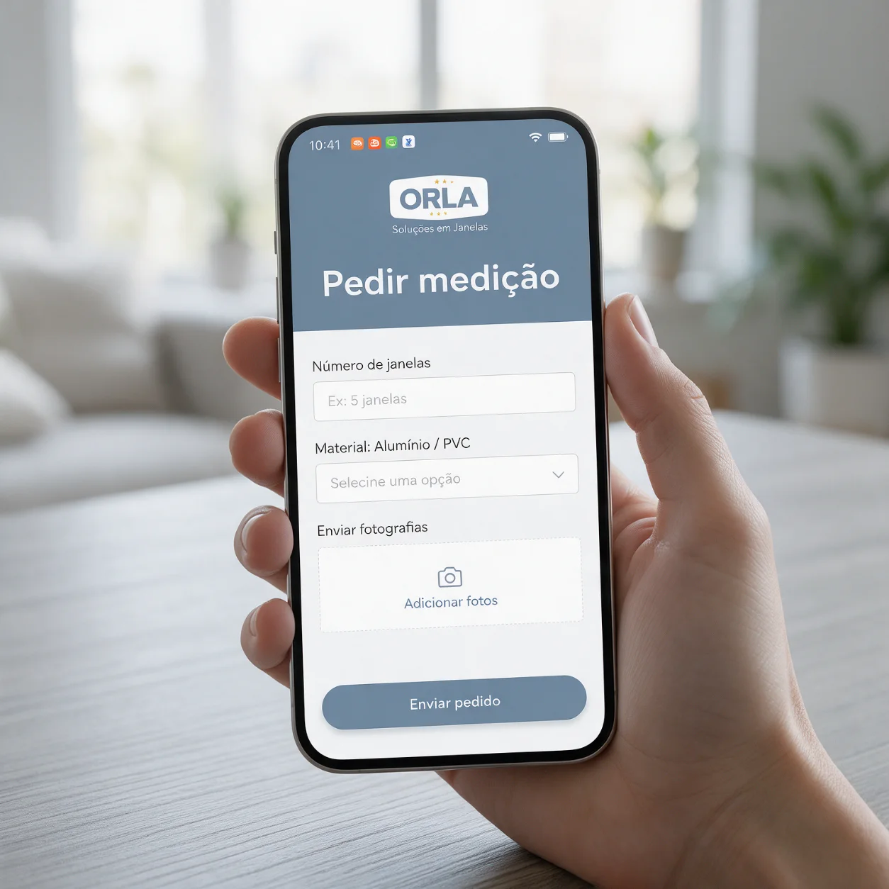 Telemóvel com o pedido de medição de janelas
