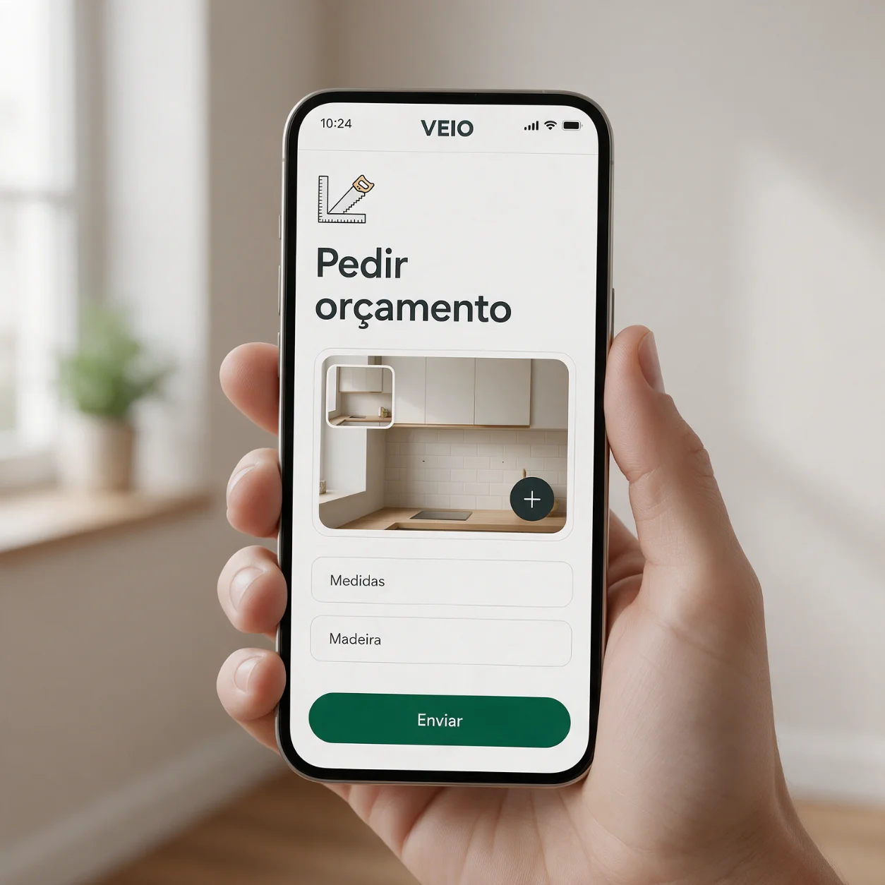 Telemóvel com o pedido de orçamento de uma carpintaria