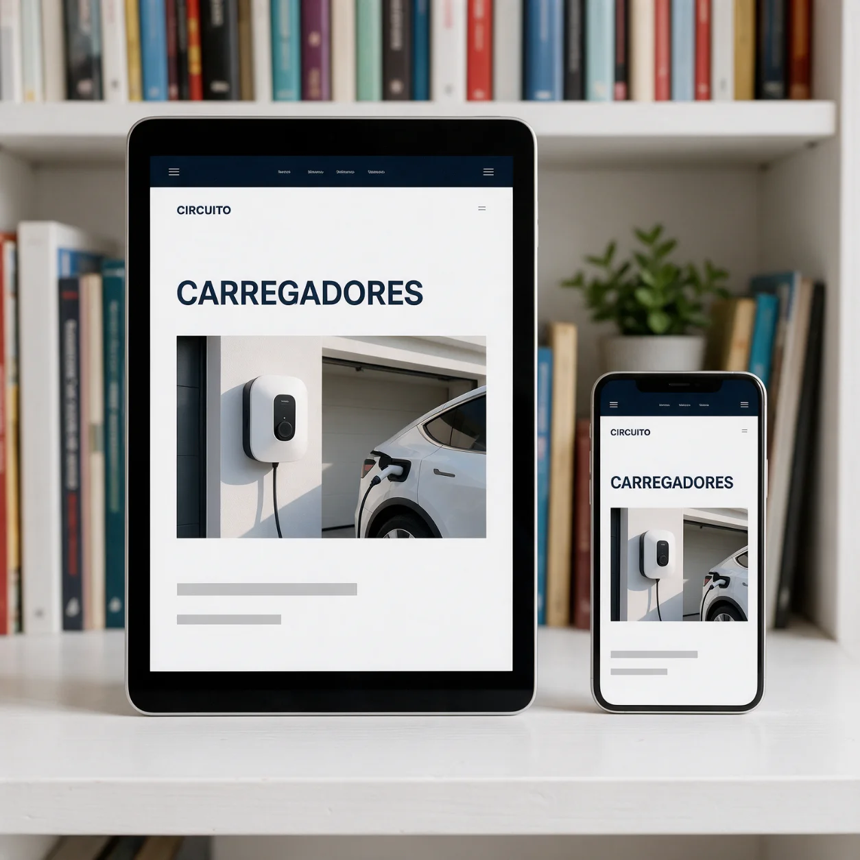 Tablet e telemóvel com a página de serviços de um eletricista
