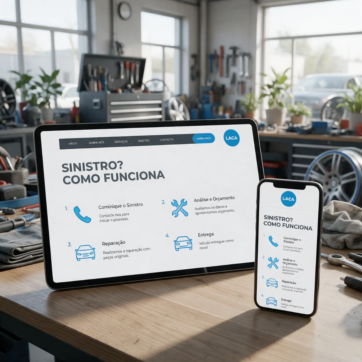 Tablet e telemóvel com os passos de um sinistro