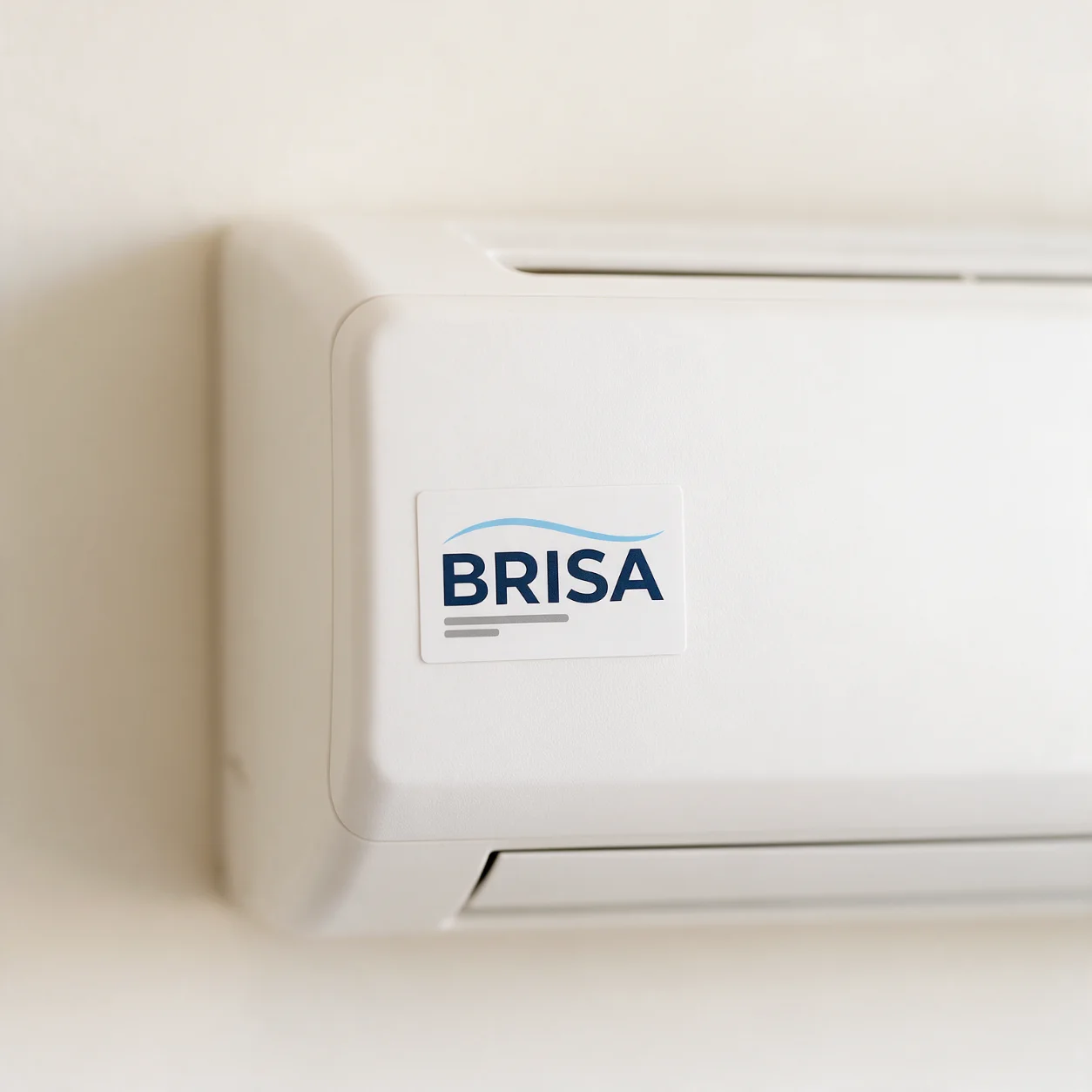 Autocolante de manutenção com o logótipo numa unidade de ar condicionado