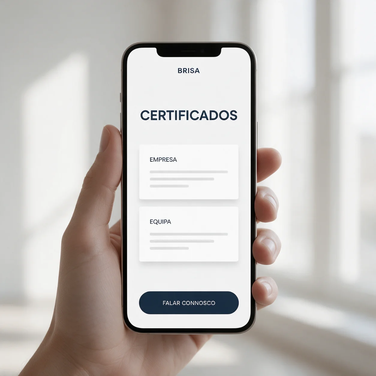 Telemóvel com a página de certificação de uma empresa de climatização