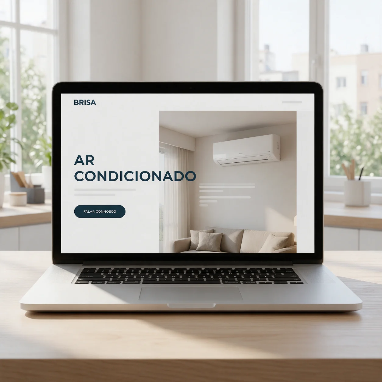 Portátil com o site de uma empresa de climatização
