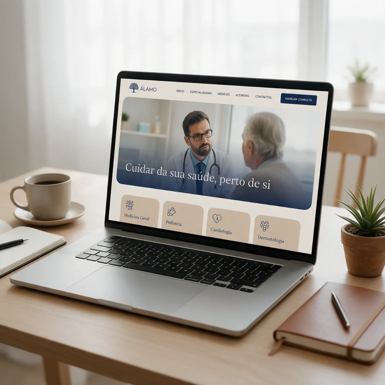 Portátil com o site de uma clínica médica