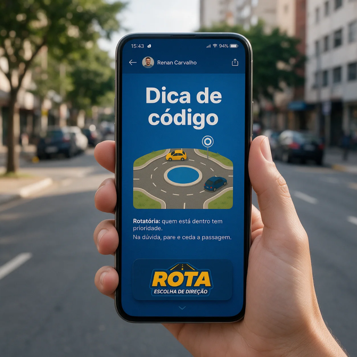 Telemóvel com uma publicação de dica de código