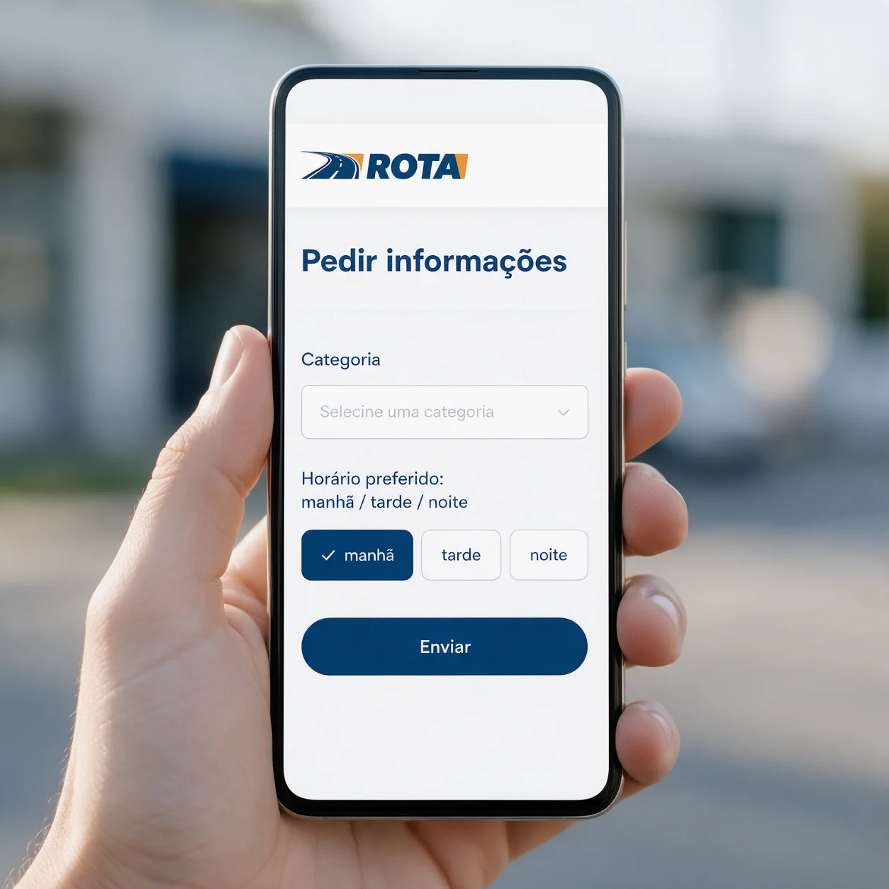 Telemóvel com o pedido de informações a uma escola de condução
