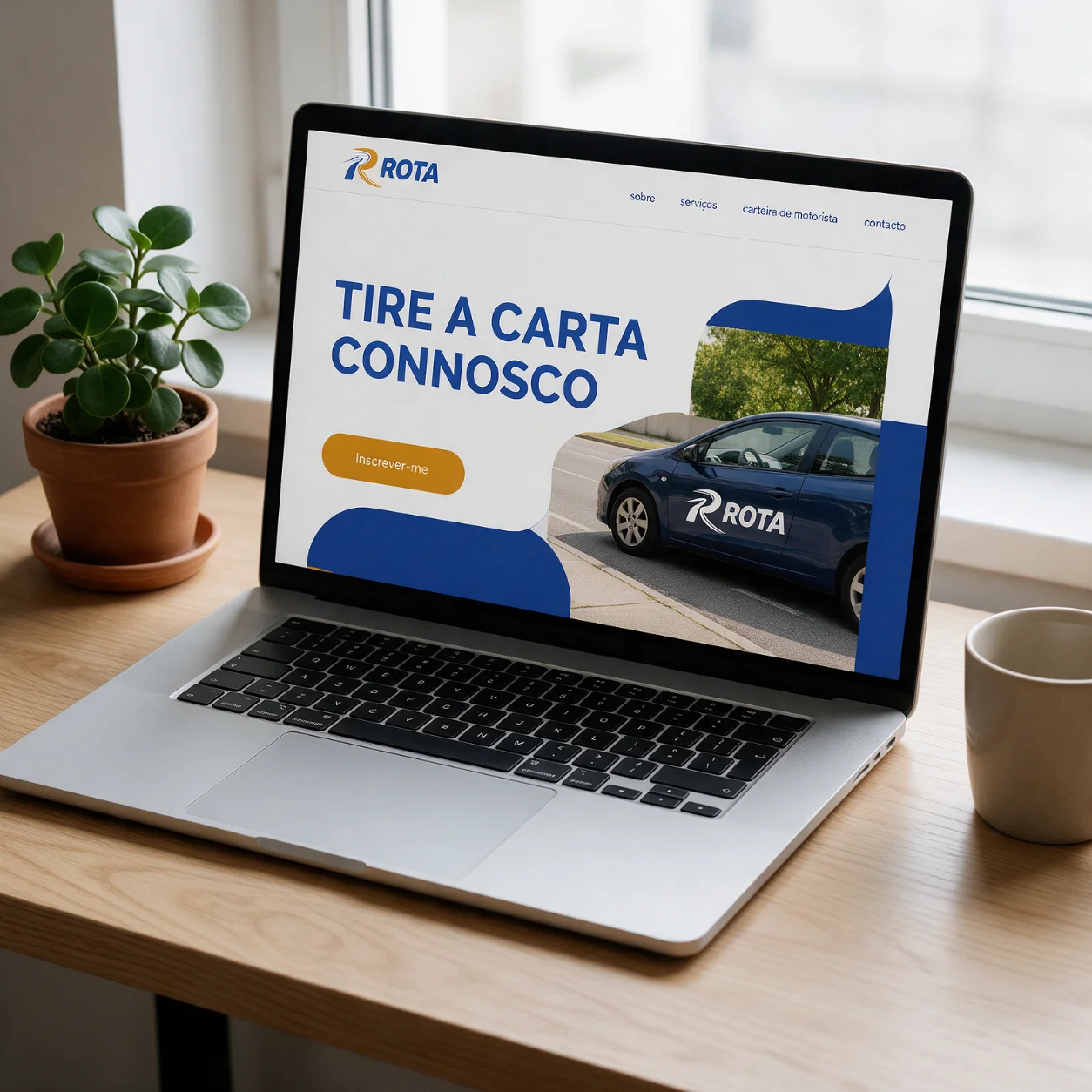 Portátil com o site de uma escola de condução