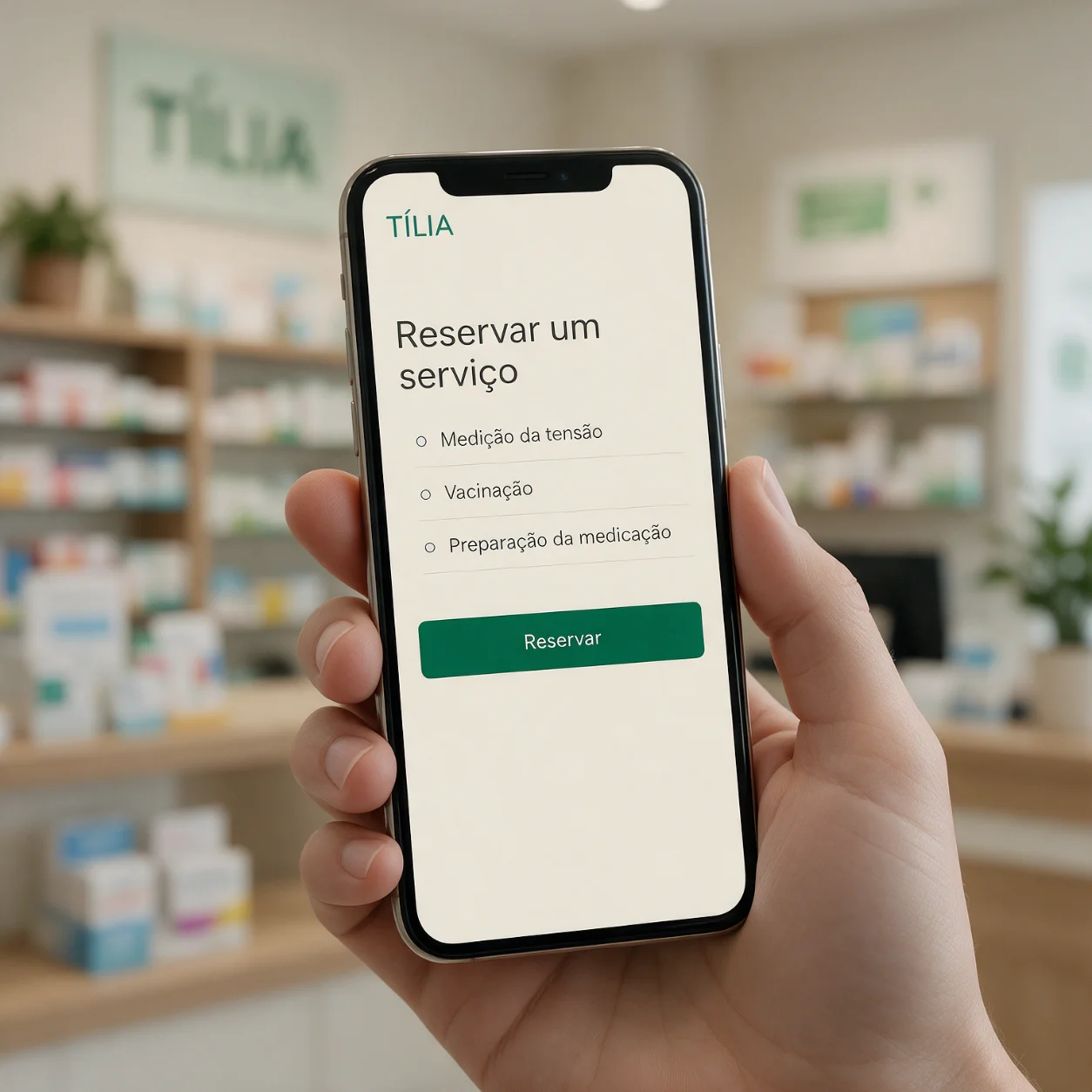 Telemóvel com a reserva de um serviço numa farmácia