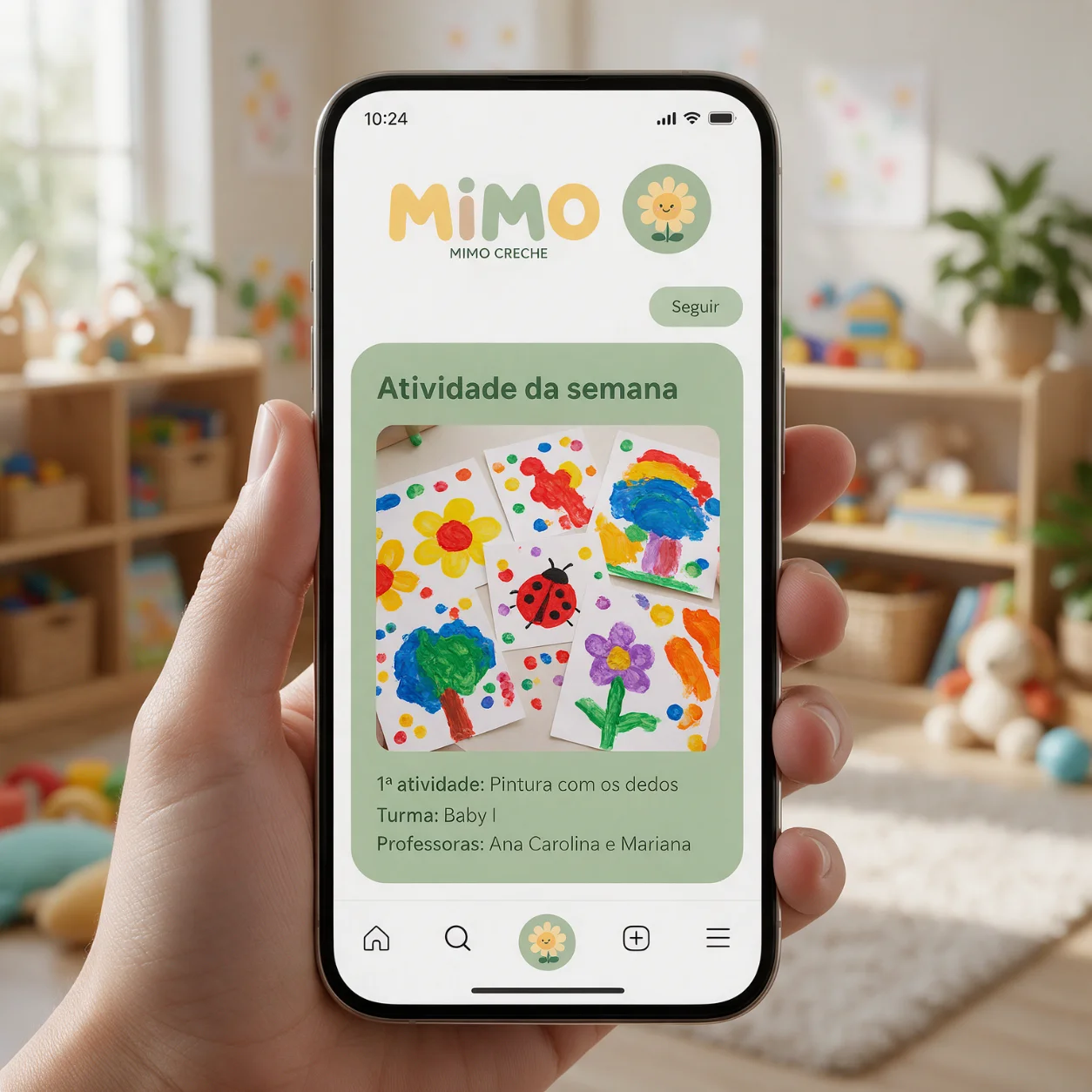 Telemóvel com uma publicação da atividade da semana de um infantário