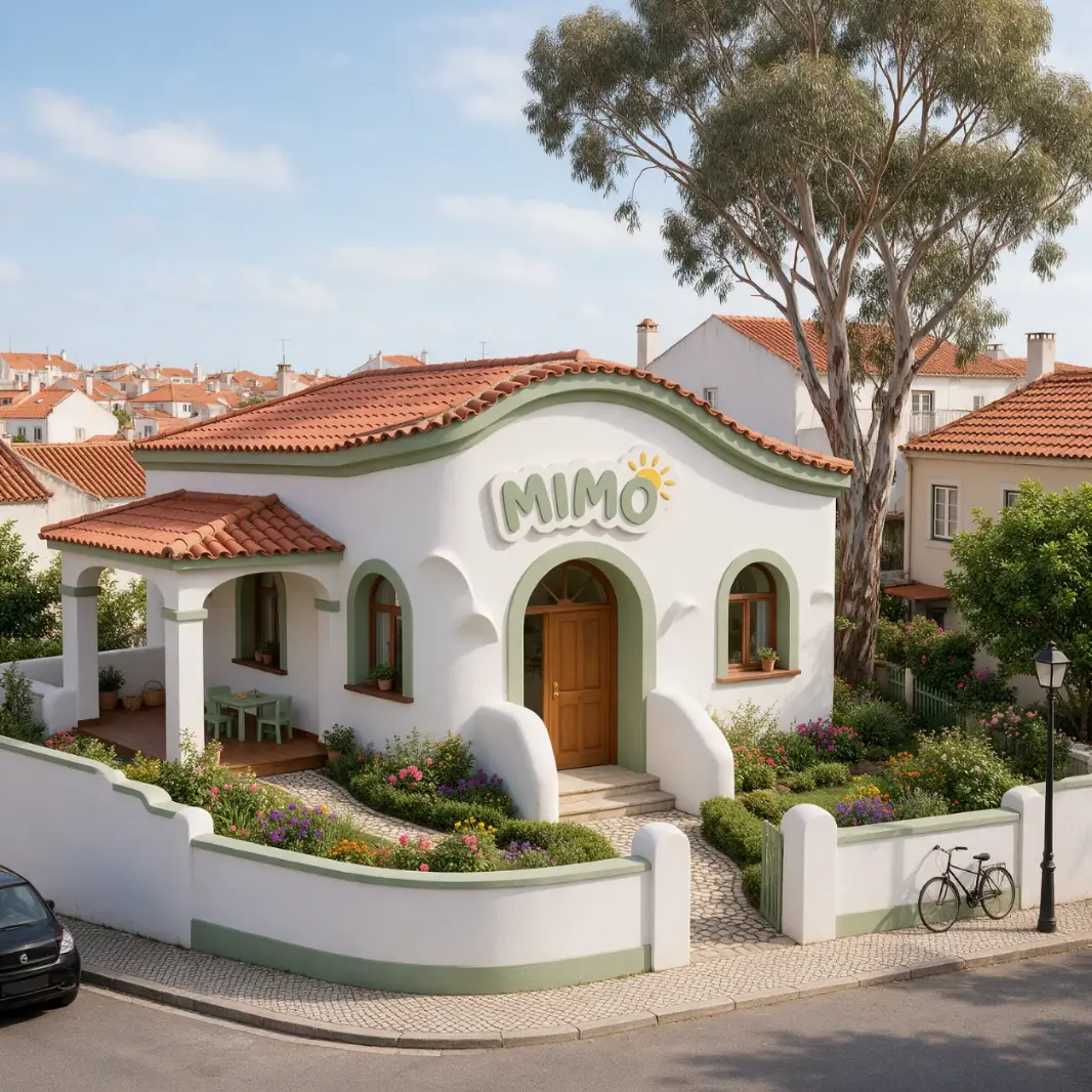 Fachada de um infantário com a placa da marca