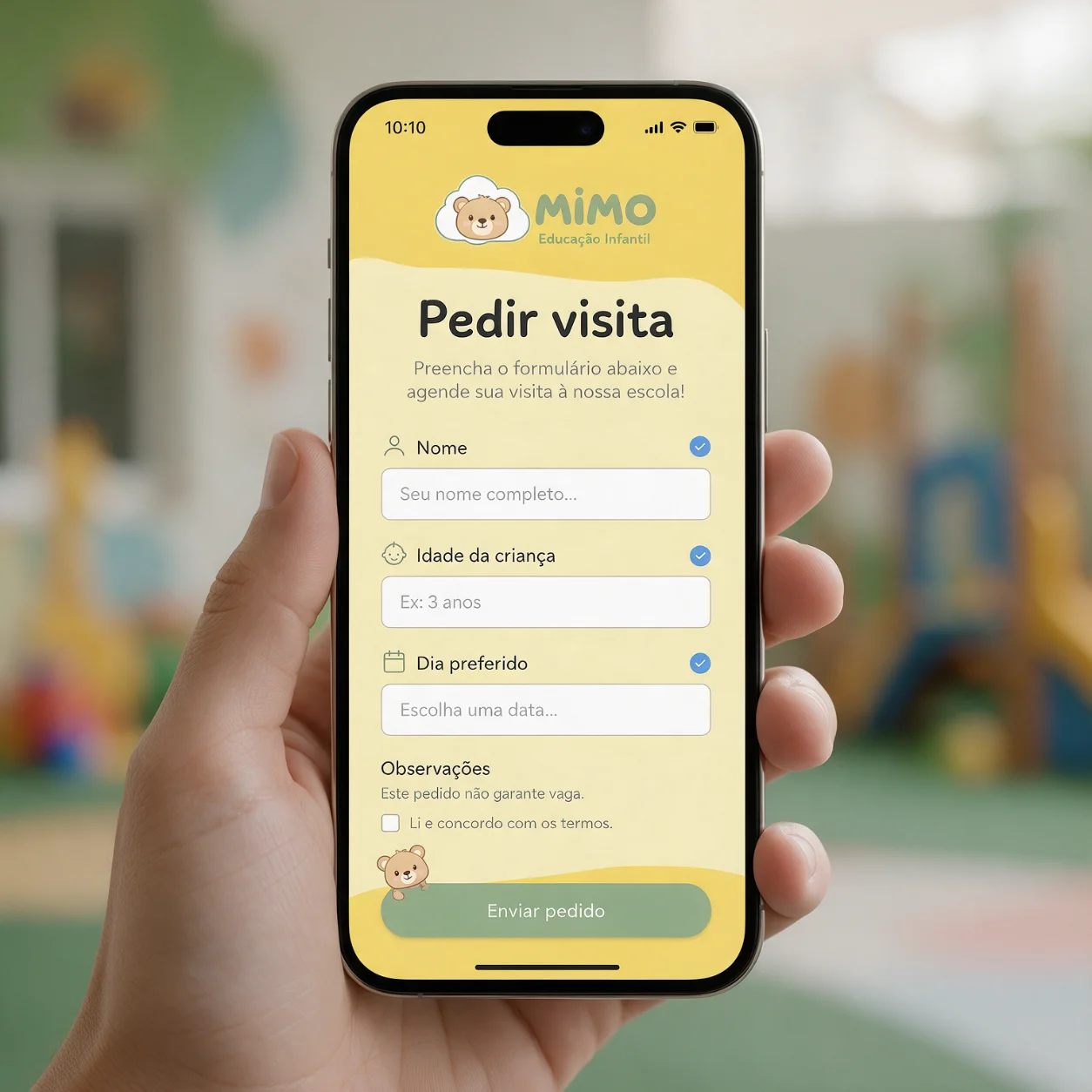 Telemóvel com o pedido de visita a um infantário