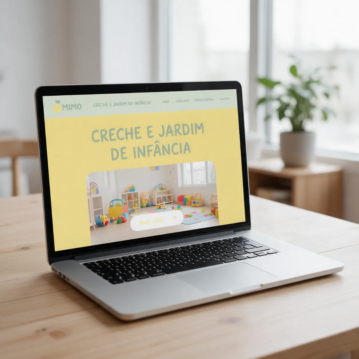Portátil com o site de um infantário
