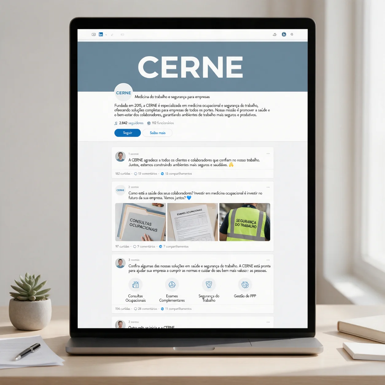 Página de LinkedIn de uma empresa de medicina do trabalho