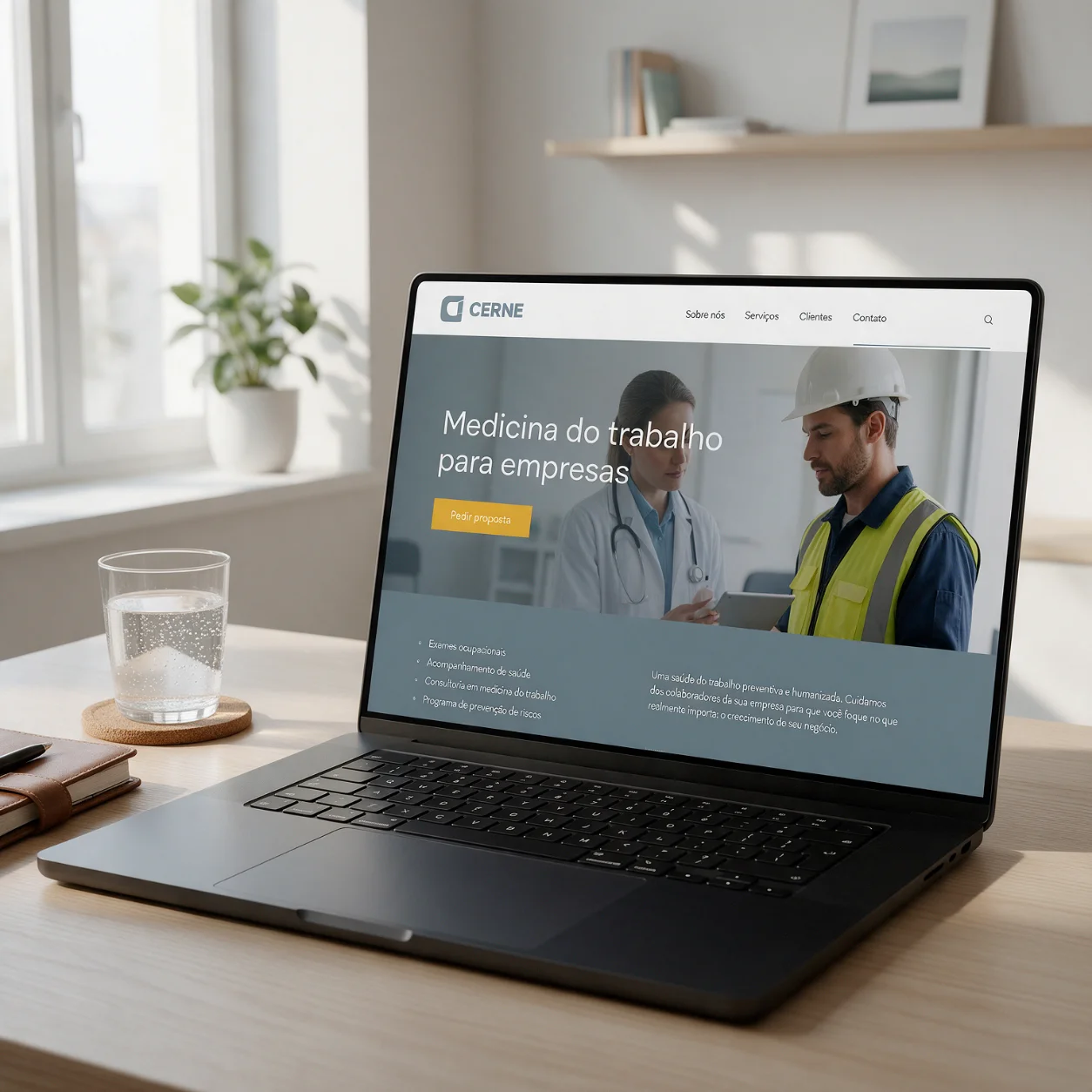 Portátil com o site de uma empresa de medicina do trabalho
