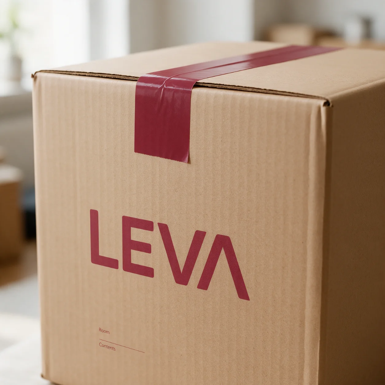 Caixa de mudanças com o logótipo de uma empresa de mudanças