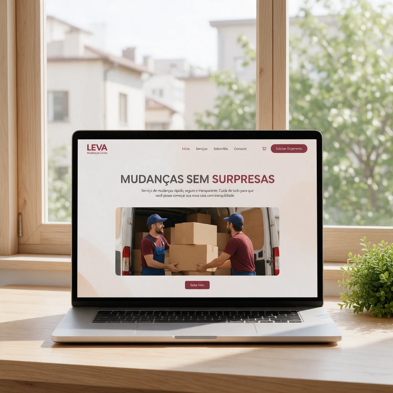 Portátil com o site de uma empresa de mudanças