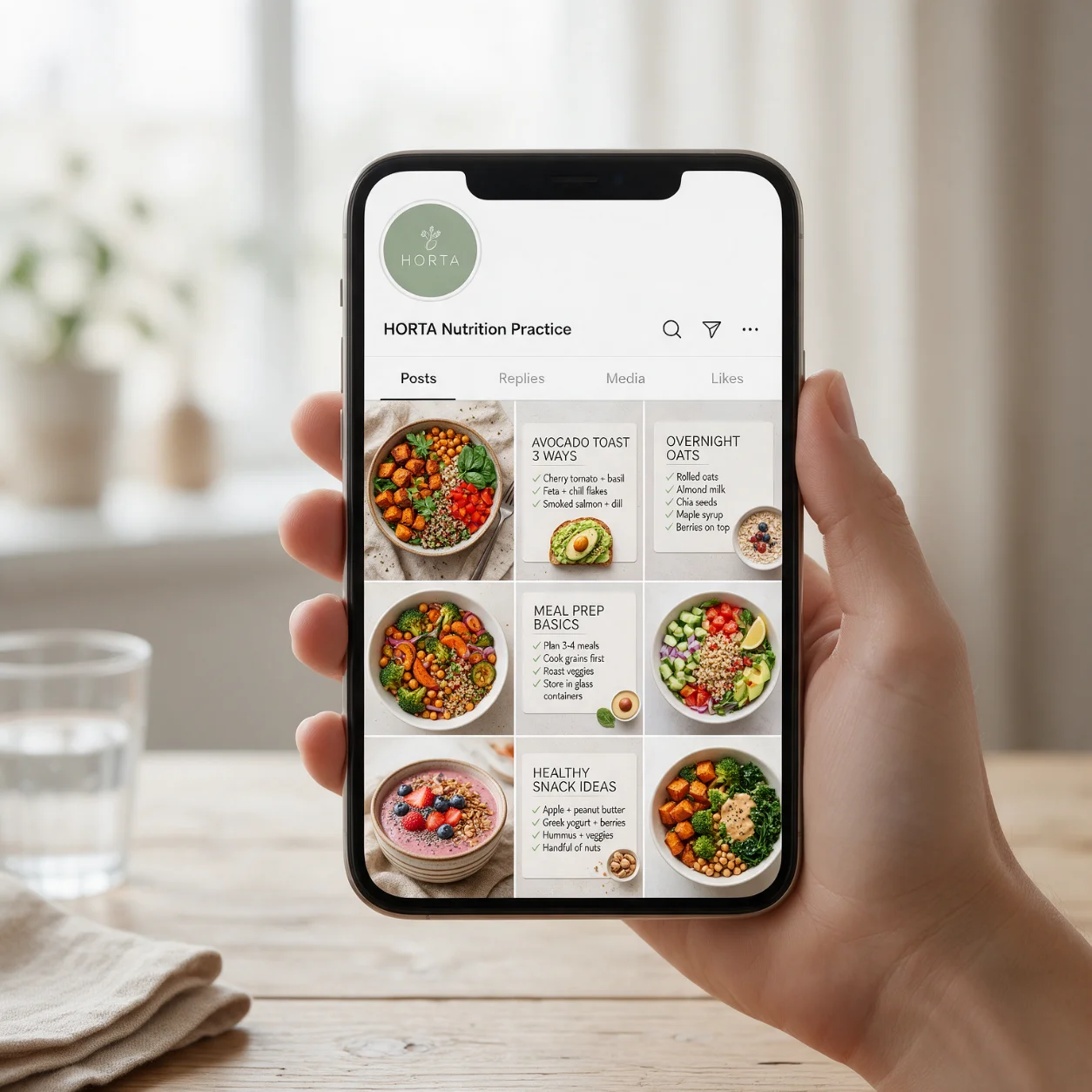Telemóvel com o perfil de redes sociais de um consultório de nutrição
