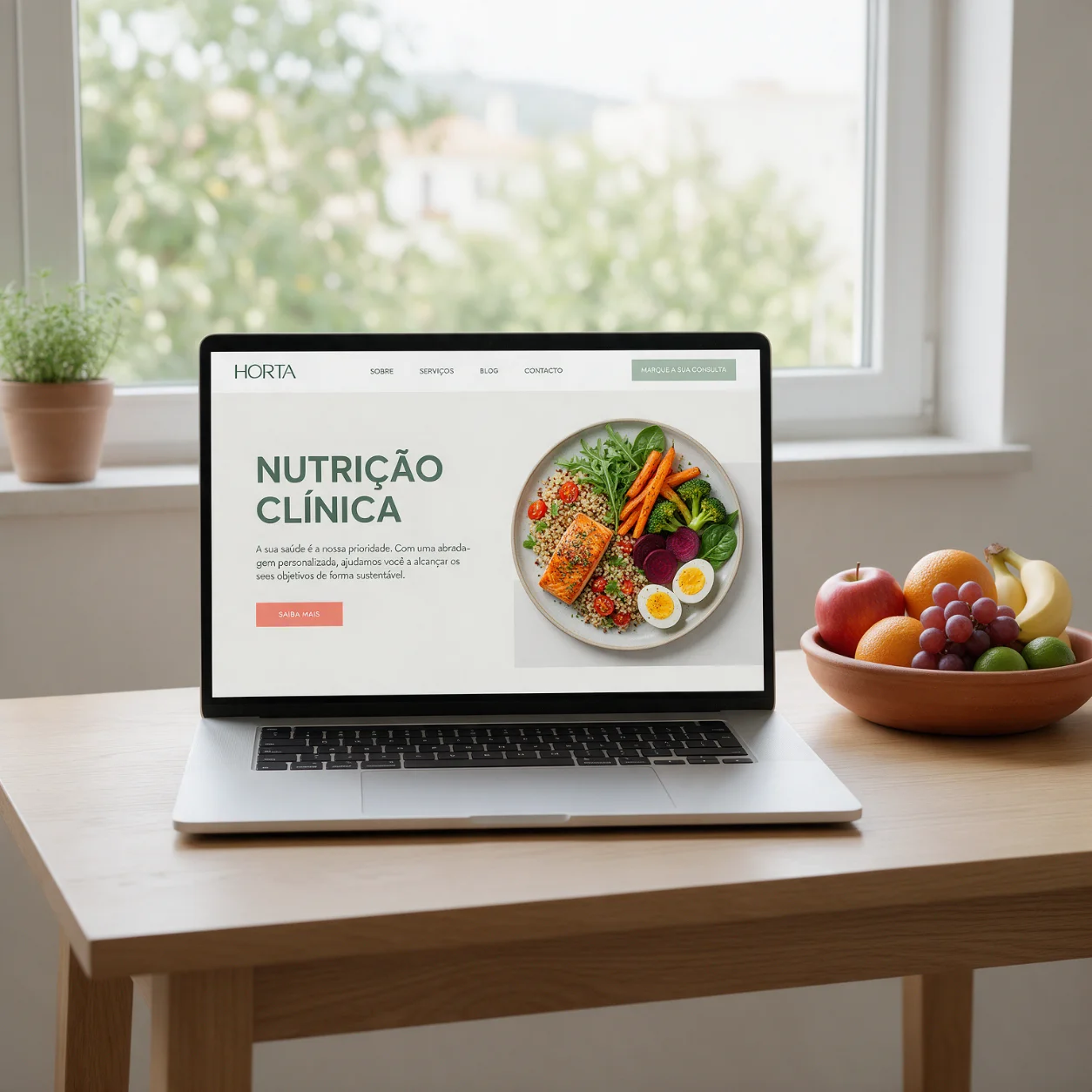 Portátil com o site de um nutricionista