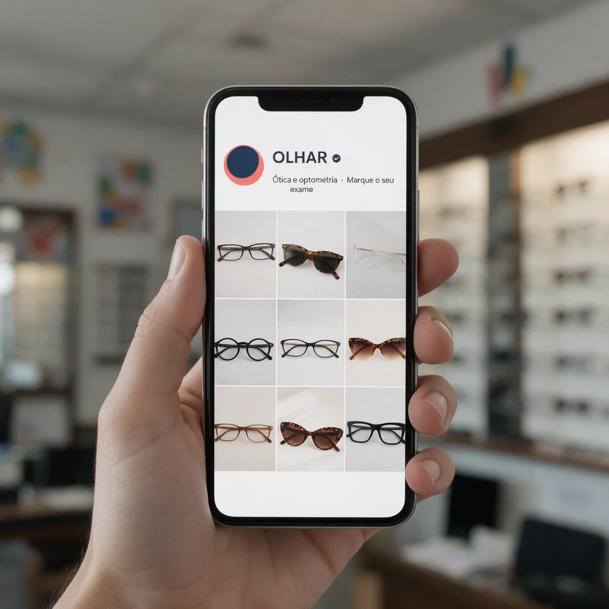Telemóvel com o perfil de Instagram de uma ótica