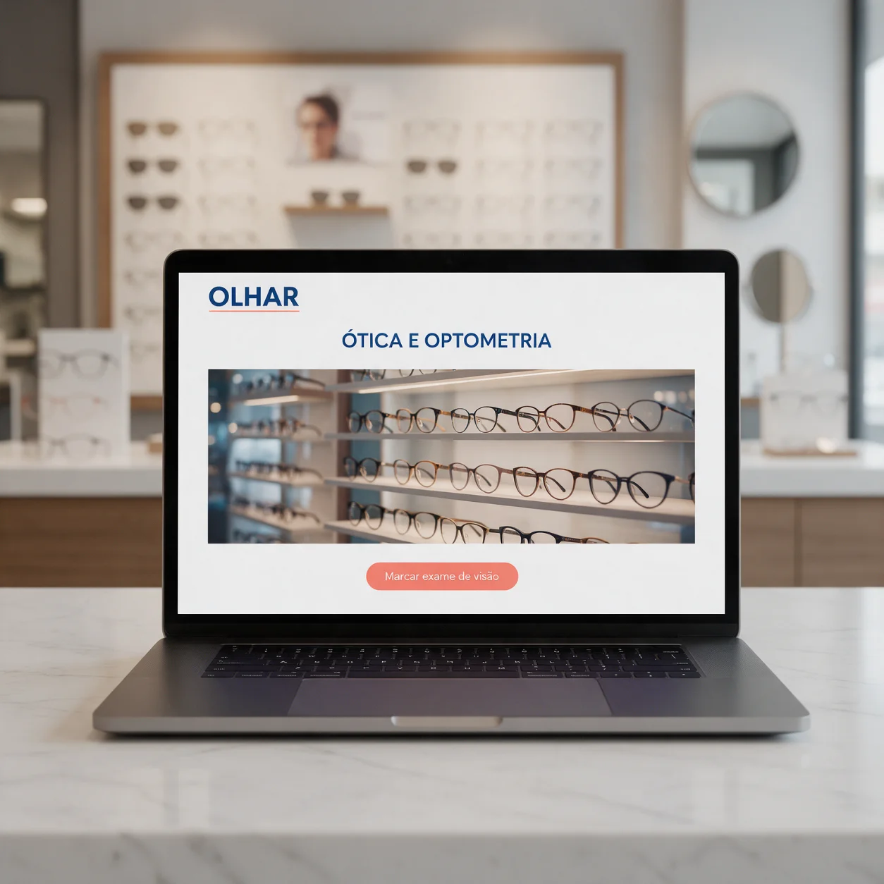Portátil com o site de uma ótica
